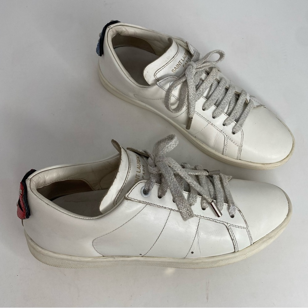 Authentic SAINT LAURENT white leather LIPS CLASSIC COURT Sneakers size 36 - Picture 2 of 12
